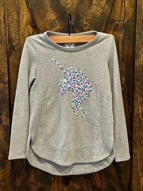 Colortree-Girl's-Gray-Super Luxe Soft Unicorn Sweater-Size M (10/12)